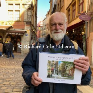 Author with newly published book in Vieux-Lyon. January 2023